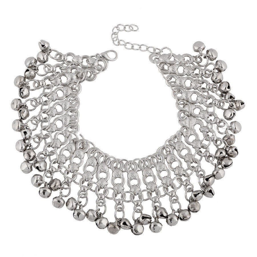 Silver Bell Wide Multilayer Anklet Bracelet