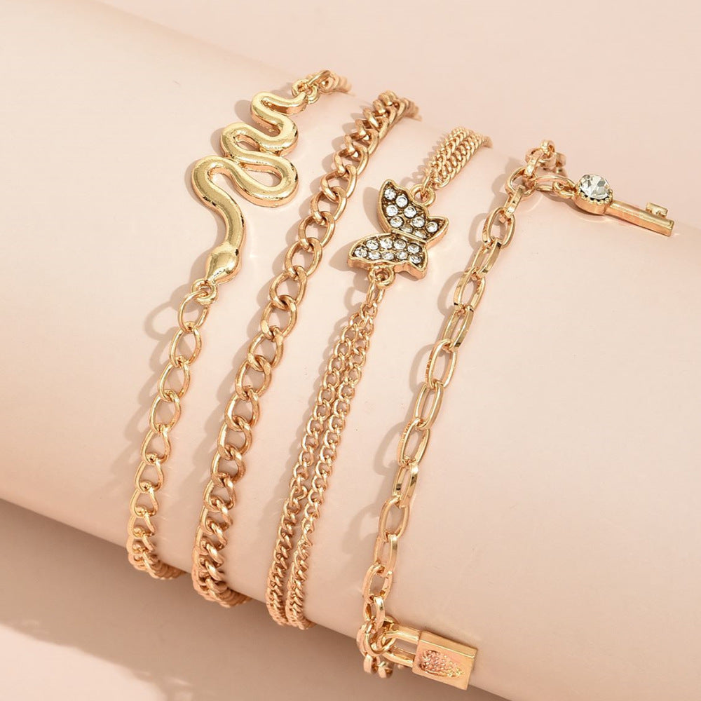 Fashion Lady Butterfly Lock Pendant Anklet Set