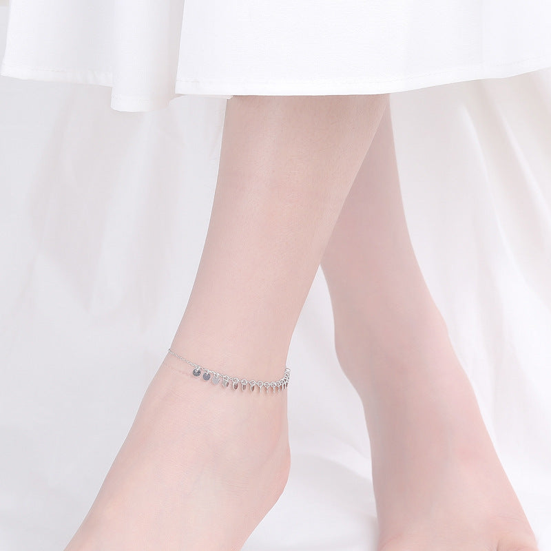 Geometric disc tassel female anklet