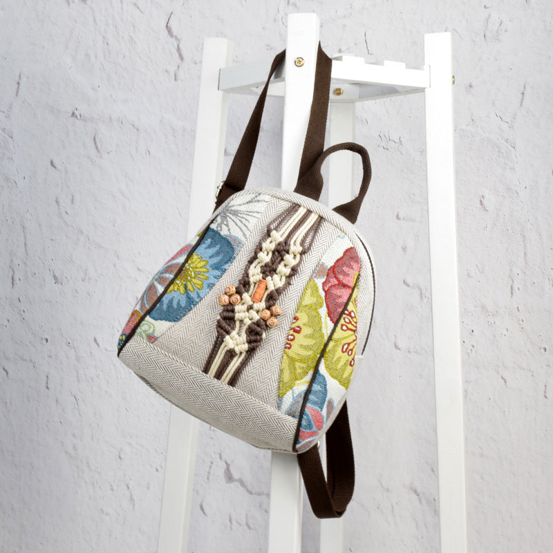 Retro cotton and linen woven school bag
