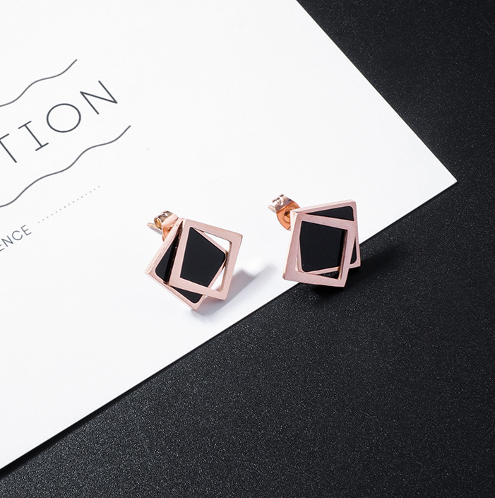 Square Round Titanium Steel Earrings Cool Wind Drill Geometry Wild Tassel Earrings