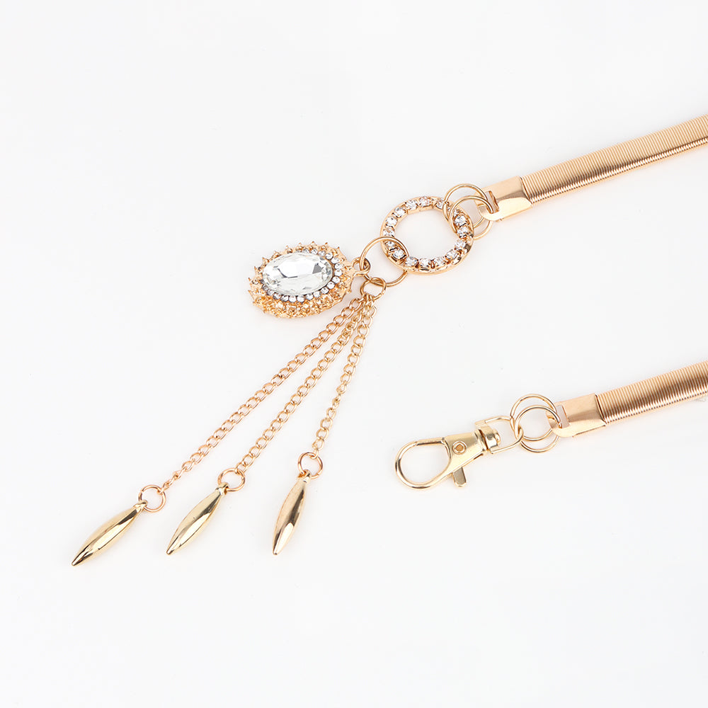 Fashion Small Incense Wind Metal Oval Rhinestone Waist Chain Women's Fringe Pendant With Dress Decoration Women's Waist Seal