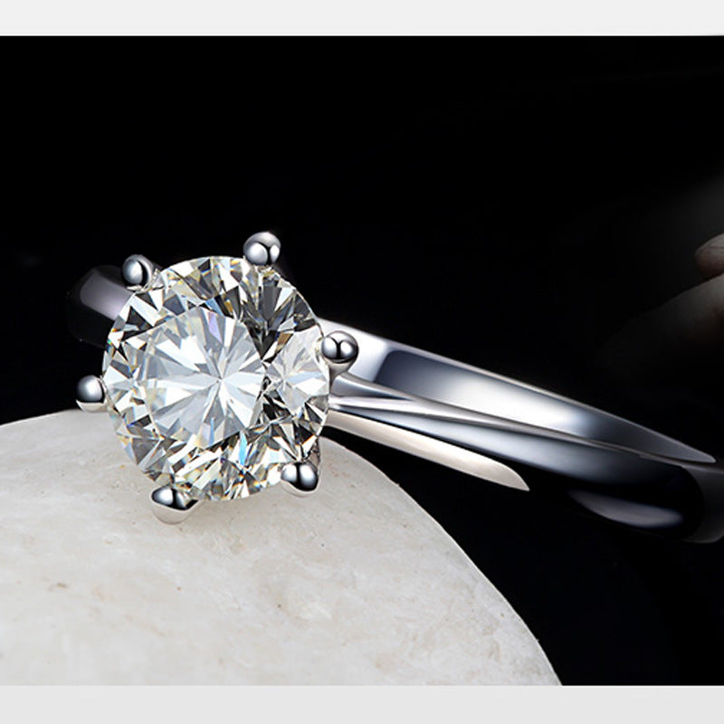 Diamond Ring Female Six-claw Simulation Couple Couple Rings Opening Adjustable Silver