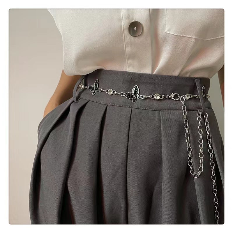 Waist Chain Female Korean Version Butterfly Drop Glue Diamond Personality Chain Hollow Rose Pendant Collocation Dress All Match