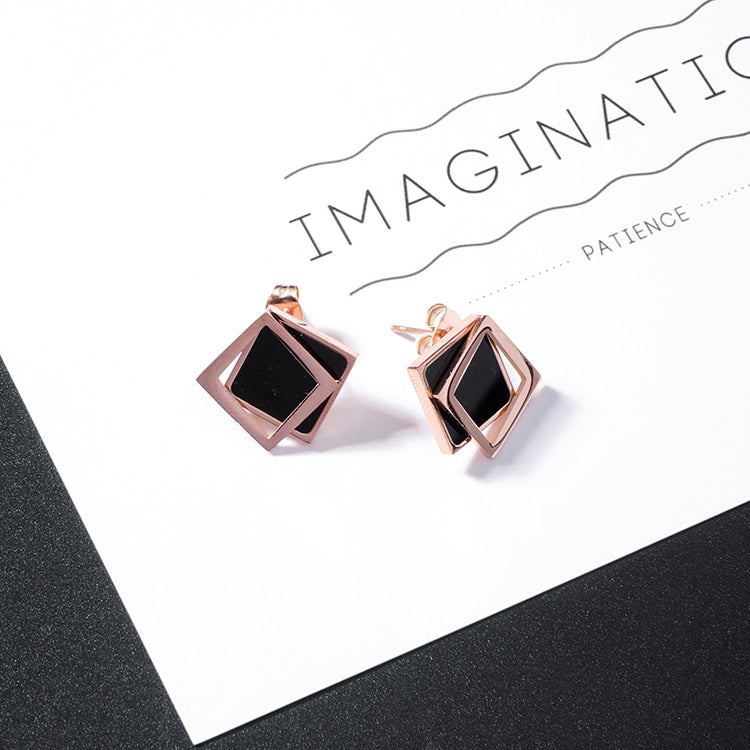 Square Round Titanium Steel Earrings Cool Wind Drill Geometry Wild Tassel Earrings