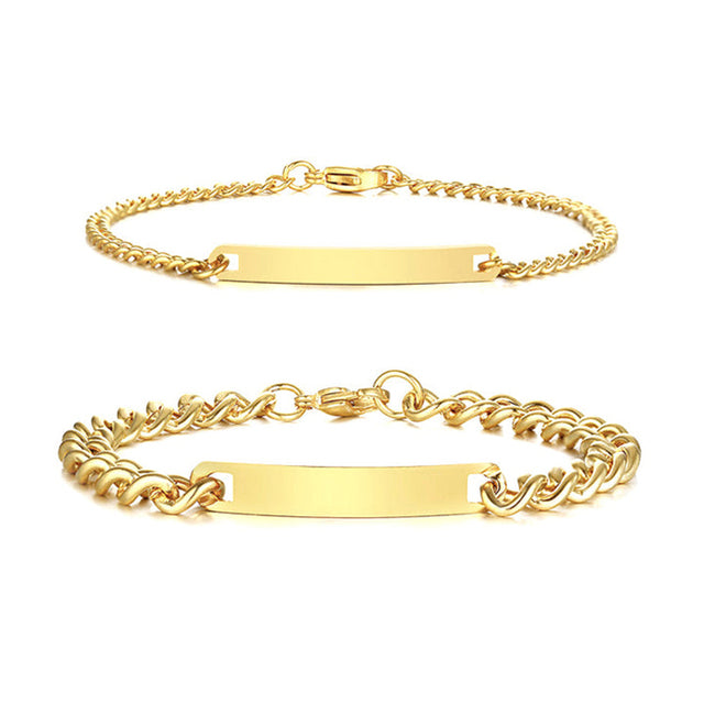 Stainless Steel Custom Name Anniversary Couple Bracelet Set 18K Gold Plated Colorfast Waterproof High Quality Jewelry