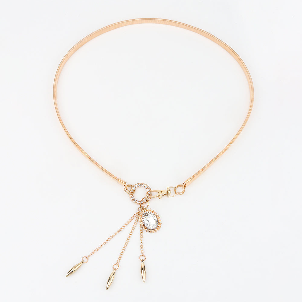 Fashion Small Incense Wind Metal Oval Rhinestone Waist Chain Women's Fringe Pendant With Dress Decoration Women's Waist Seal