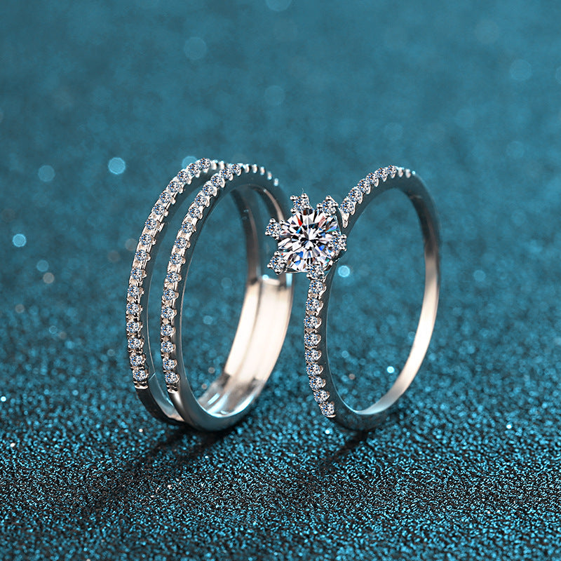 Moissan Diamond Ring Double Layer Two-in-one Ring Row Ring Wear More Rings