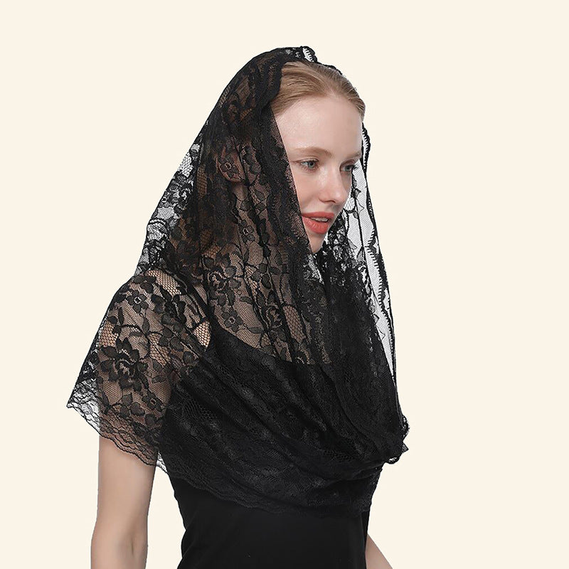 Lace Ladies Black And White Two-tone Solid Color Bib