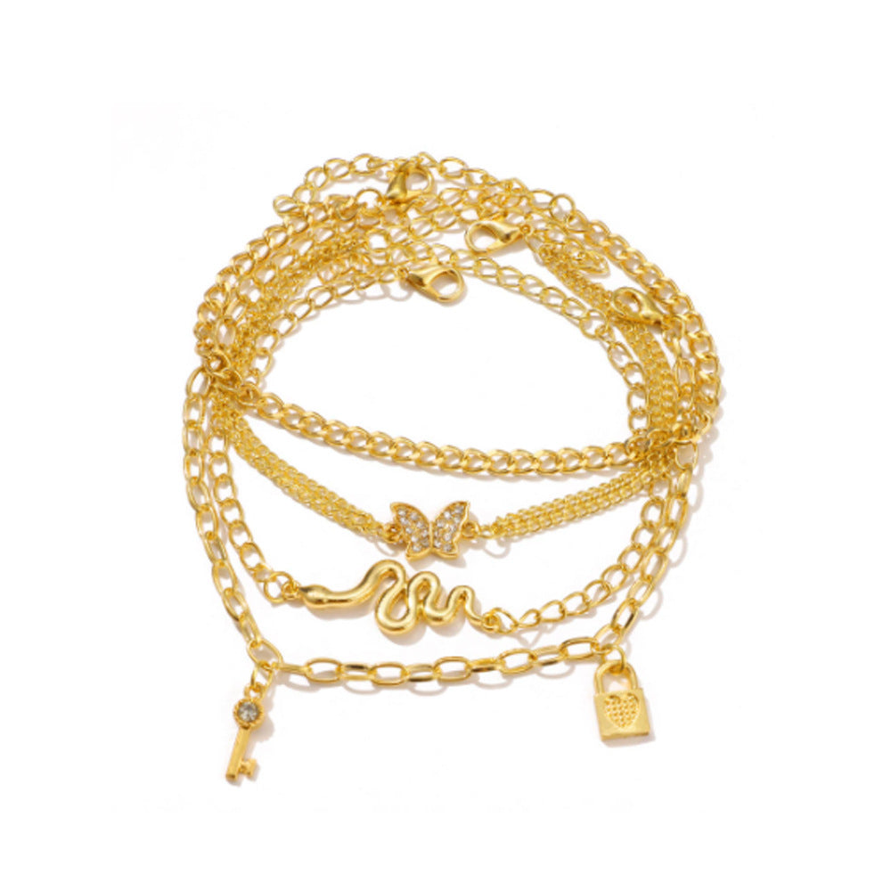 Fashion Lady Butterfly Lock Pendant Anklet Set