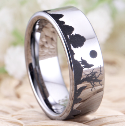 Wolf design rings for women, men's wedding band, 8mm silver tungsten ring, party jewelry engagement ring
