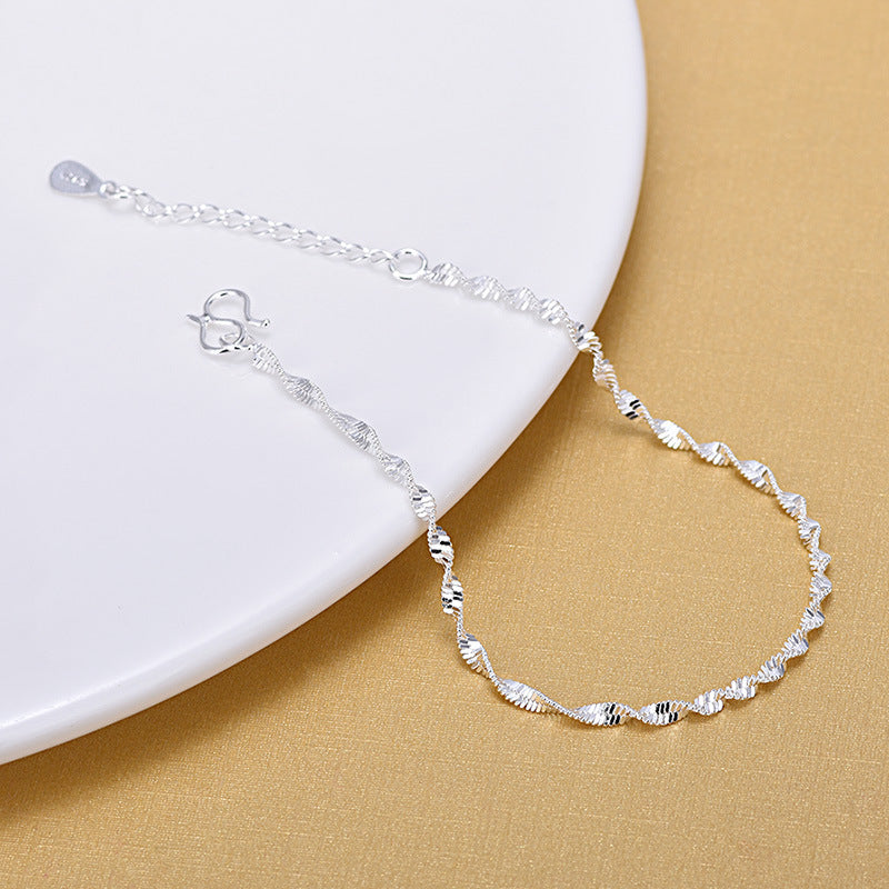 Ladies Silver Wave Water Pattern Bracelet Anklet