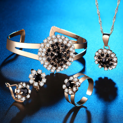 Flower ring necklace earrings bracelet four-piece set