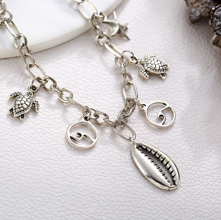 Boho Wave Turtle Pendant Anklet Bracelets for Women, Shell Anklet Bracelets, Leg Bohemian Foot Ocean Jewelry