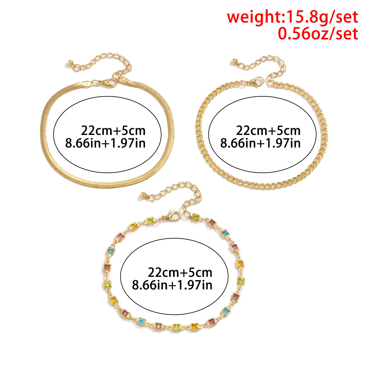 Flat Snake Copper Chain Multi-element Color Diamond Set Anklet