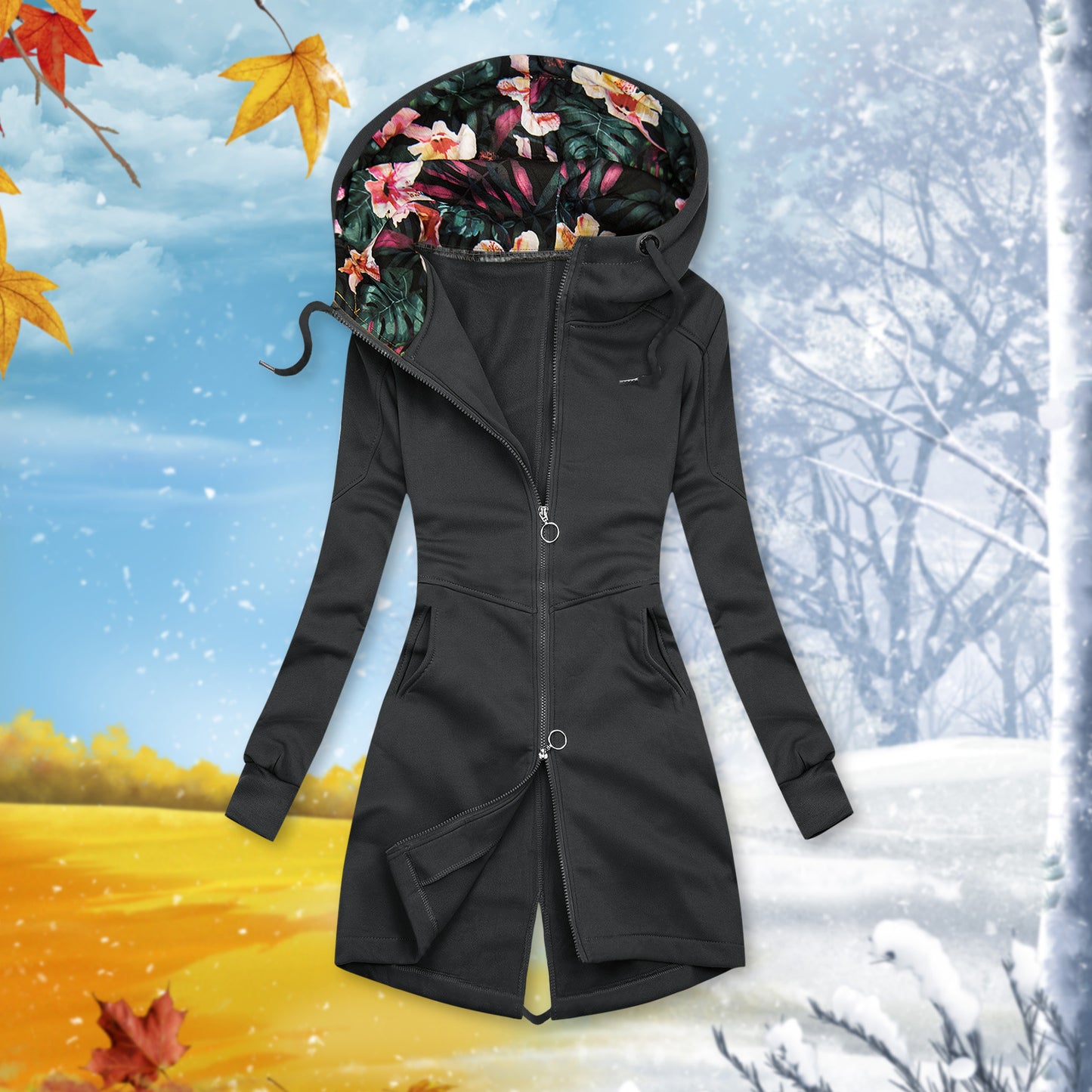 Solid Color Sweatshirt Ladies Long Sleeve Hooded Zipper Cardigan Casual Jacket