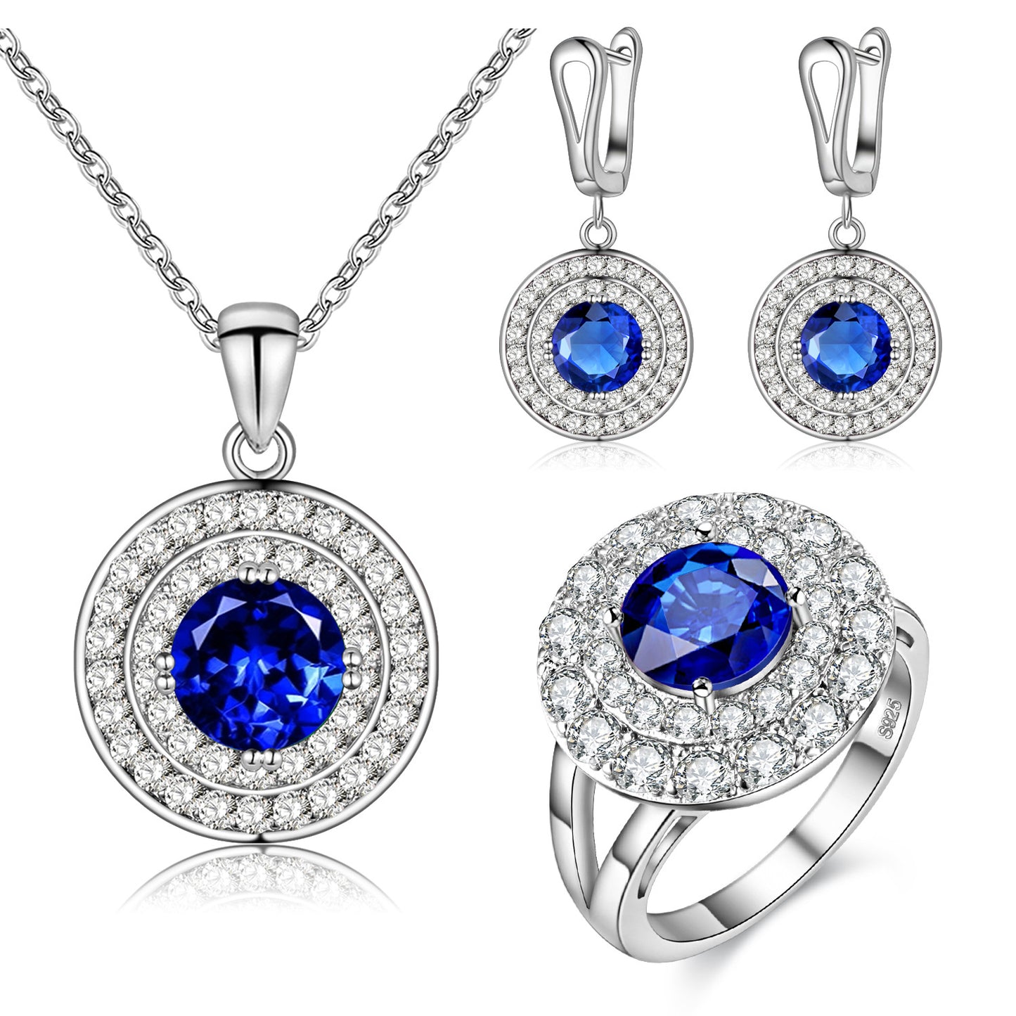 Jewelry Fashion Set Color Earrings Ring Necklace Three-Piece Necklace Set