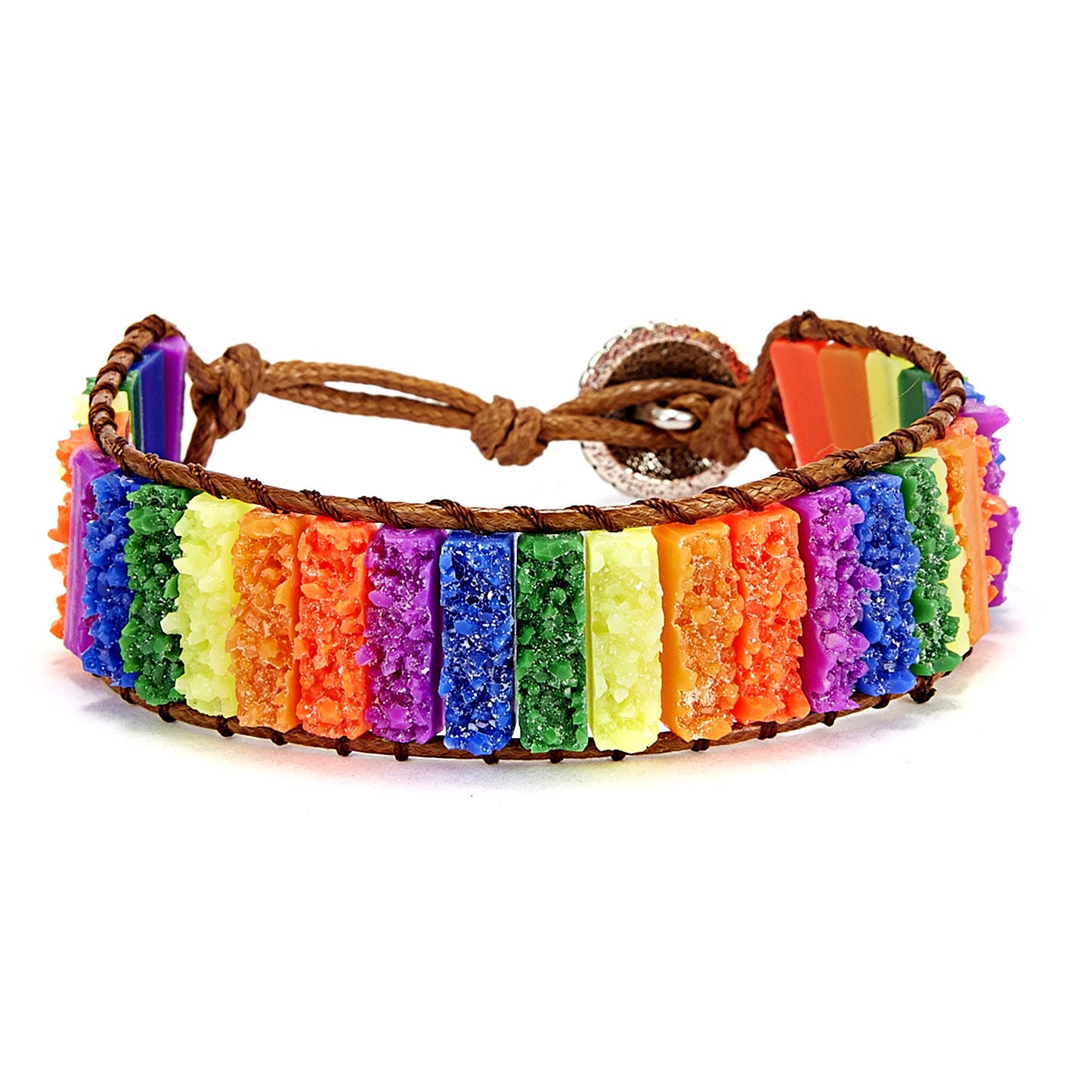 Hand-woven Single-layer Leather Colored Imperial Stone Bracelet