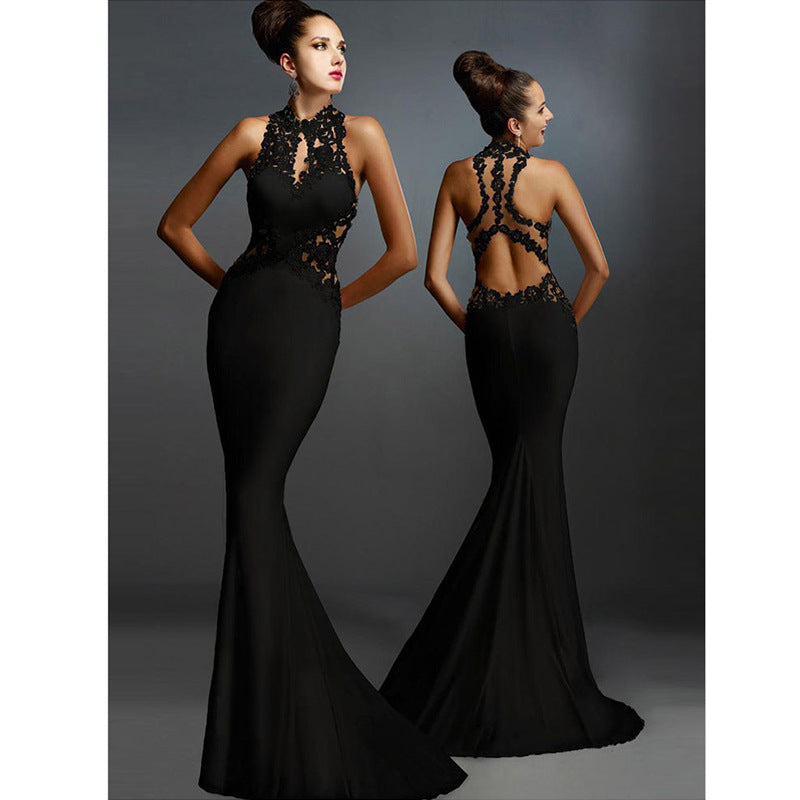 Sleeveless Decal stitching sexy hip backpack fishtail skirt dress