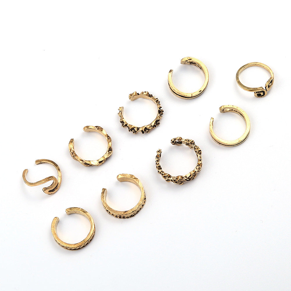 New Wave Totem Pattern Ring Summer Wild Joint Ring Beach Foot Ring 9 Piece Set