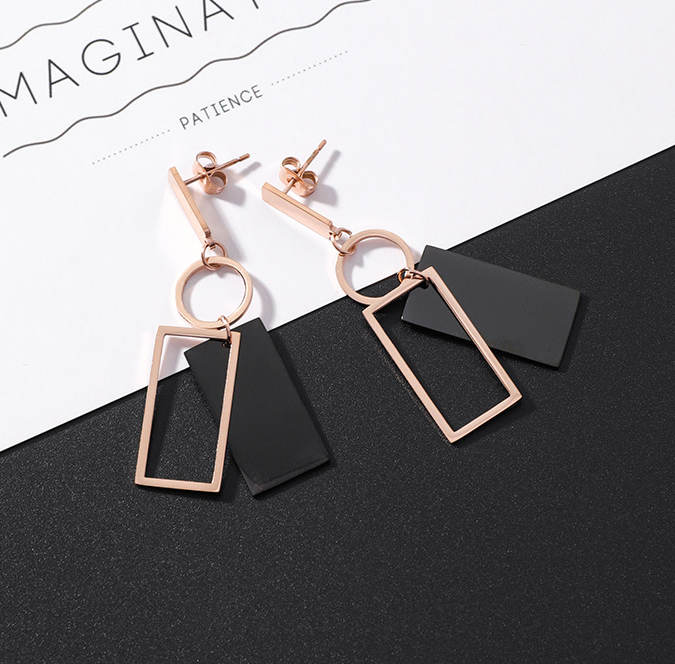 Square Round Titanium Steel Earrings Cool Wind Drill Geometry Wild Tassel Earrings