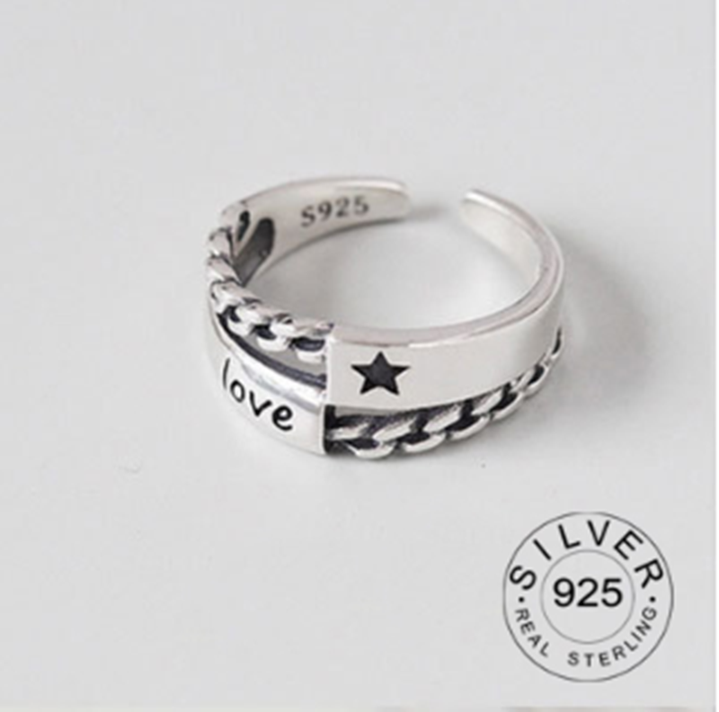 Vintage Silver Color Metal Punk Letter Rings Design