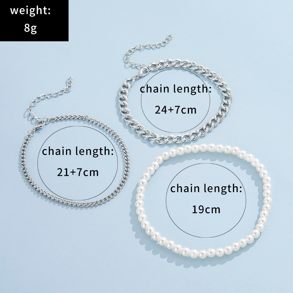 Three-Piece Pearl Chain Anklet Mix And Match Style