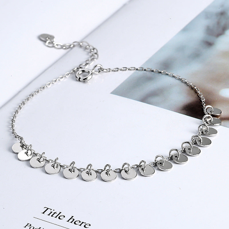 Geometric disc tassel female anklet