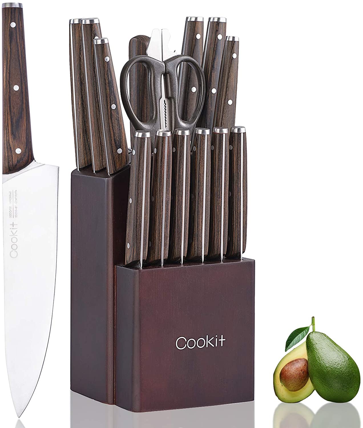 Kitchen Knife Sets, 15 Piece Knife Sets with Manual Sharpener