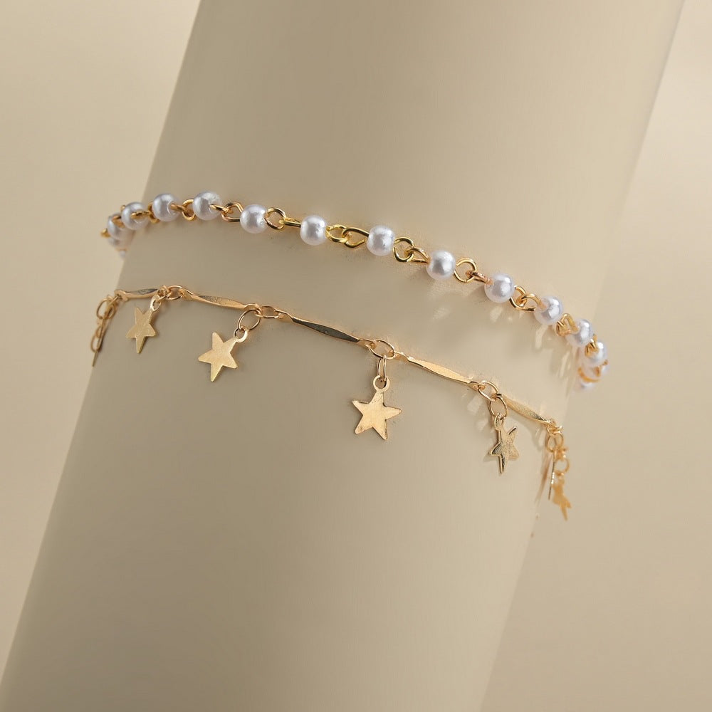 Metal five-pointed star anklet