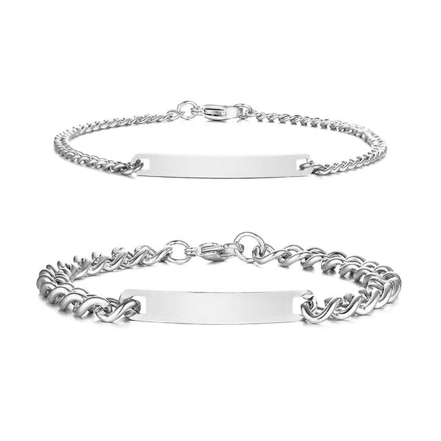 Stainless Steel Custom Name Anniversary Couple Bracelet Set 18K Gold Plated Colorfast Waterproof High Quality Jewelry