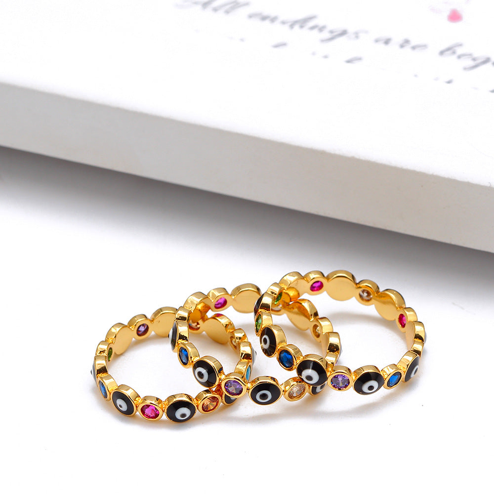 Rings European And American Jewelry Devil's Eye Inlaid Brick Ring Exaggerated Eye Ring