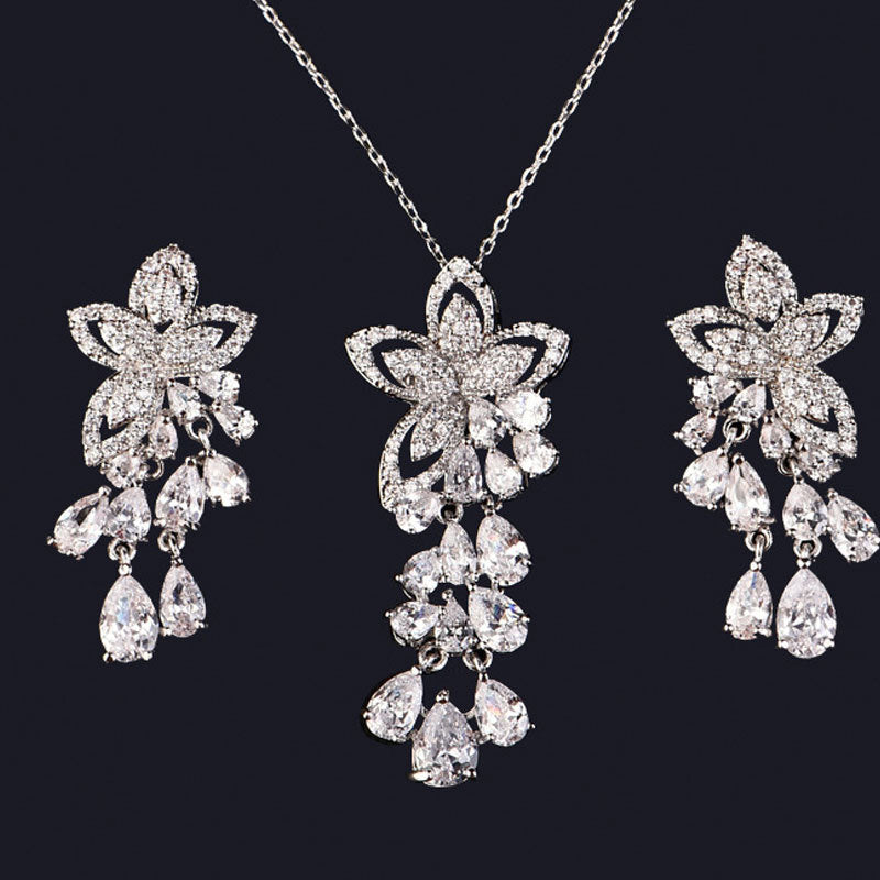 Korean Version Of Zircon Small Flower Water Drop Tassel Hypoallergenic Earrings Earrings Women