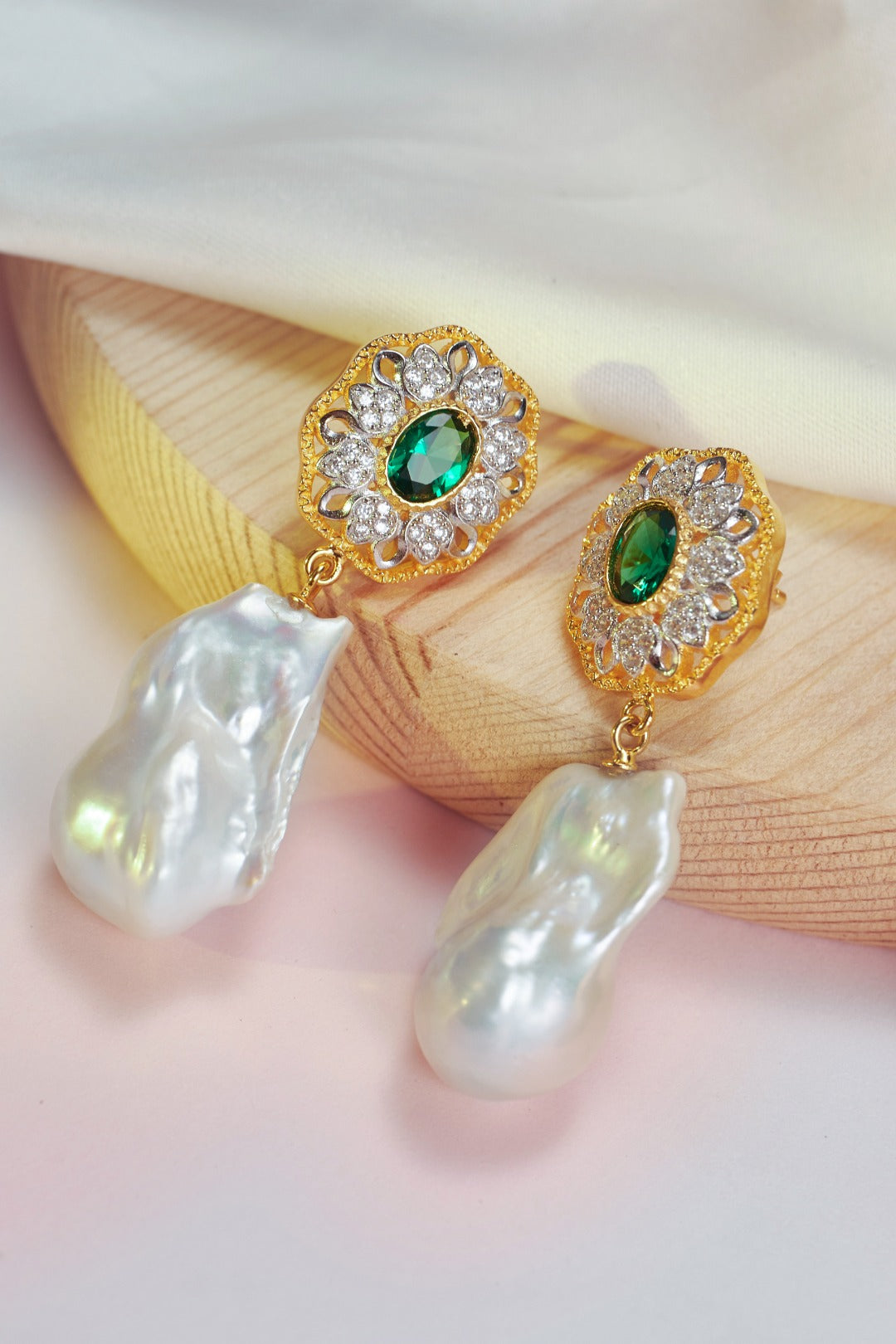 925 Silver Gilded Natural Seawater Baroque Pearl Earrings