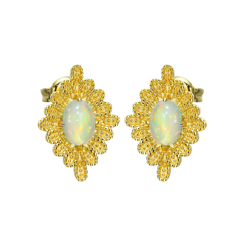 Vintage Natural Opal Earrings 925 Silver