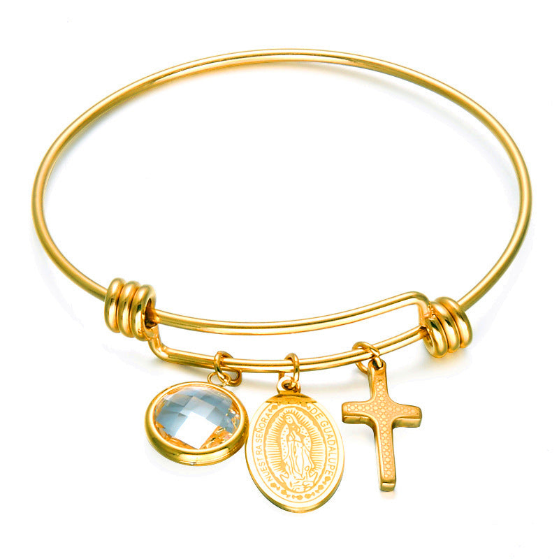 Stainless Steel Virgin Mary Cross Pendant Bracelet