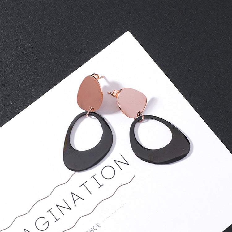 Square Round Titanium Steel Earrings Cool Wind Drill Geometry Wild Tassel Earrings