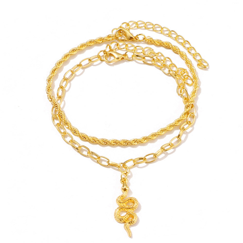 Beach Twist Chain Snake Pendant Simple Retro Double Layer Anklet