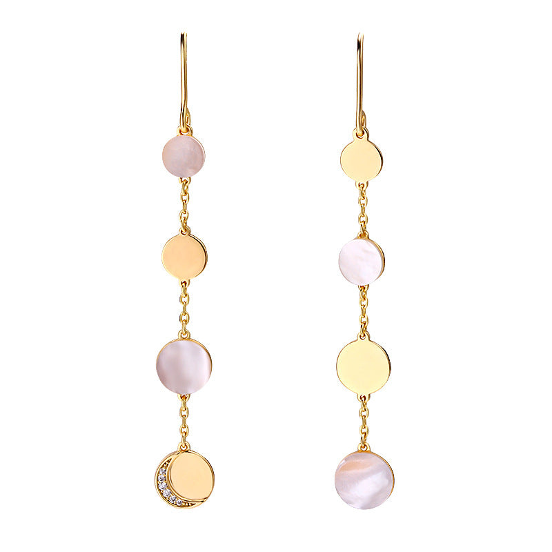 Silver Shell Moon Asymmetric Tassel Ear Hook