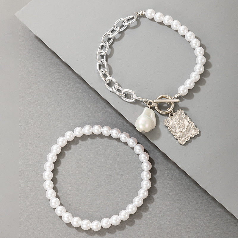 Faux Pearl Metal Chain And Anklet Set