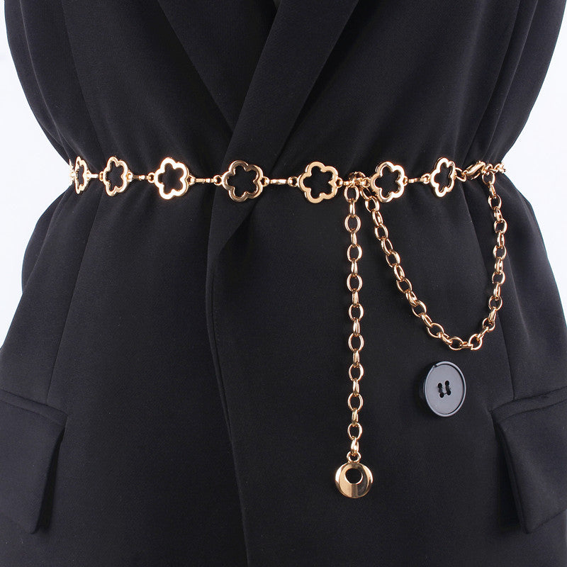 Metal Waist Chain Accessories Flower Thin Belt