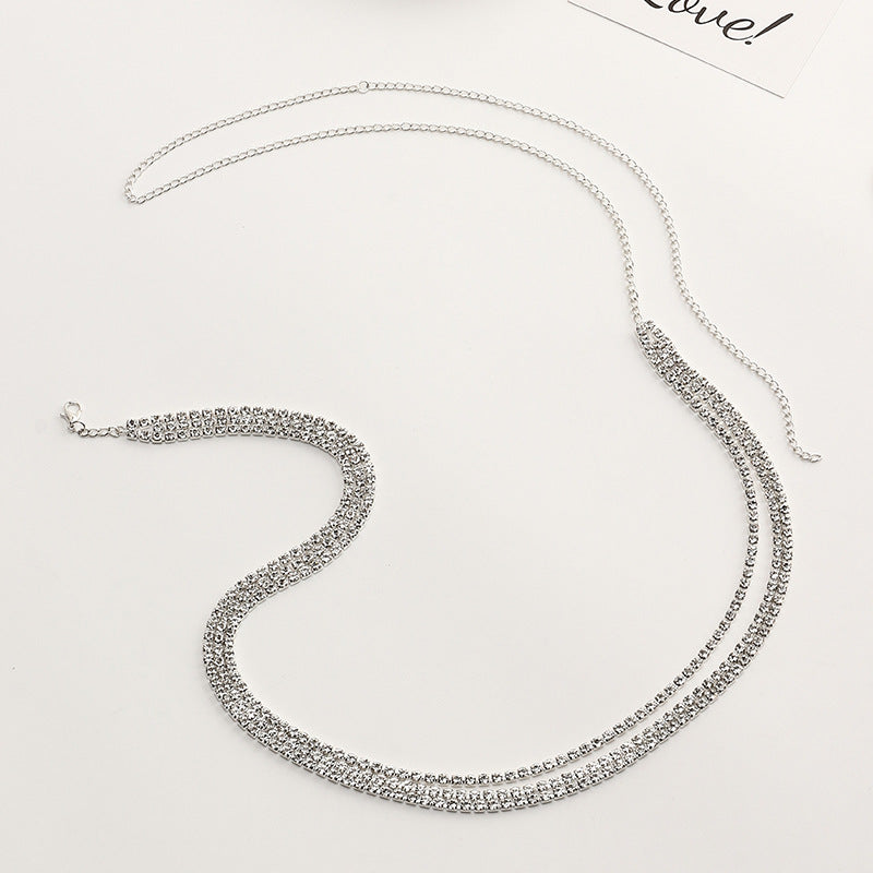 Full Diamond Ladies Fashion And Elegant Three-layer Flash Diamond Waist Chain