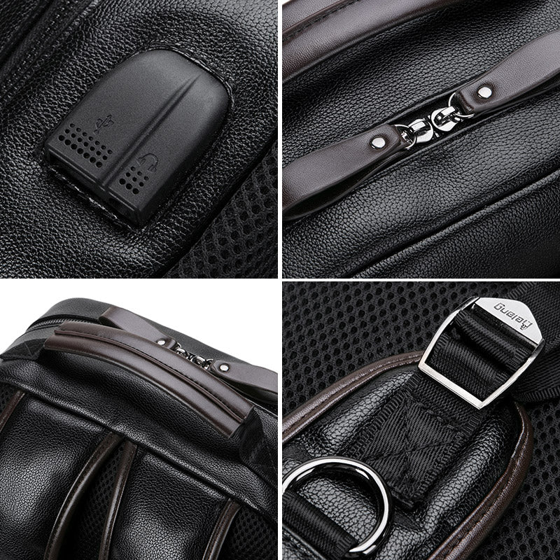 Men's Travel Leather Computer Backpack