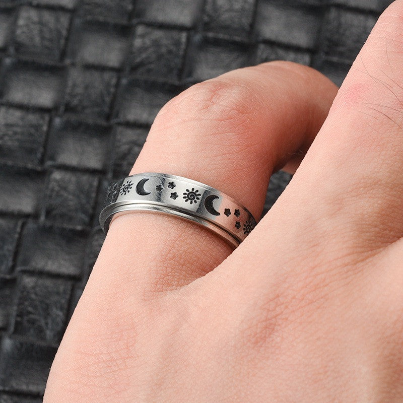 Sun, Moon And Stars European And American Creative Stainless Steel Couple Rings