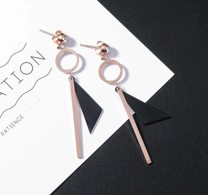Square Round Titanium Steel Earrings Cool Wind Drill Geometry Wild Tassel Earrings