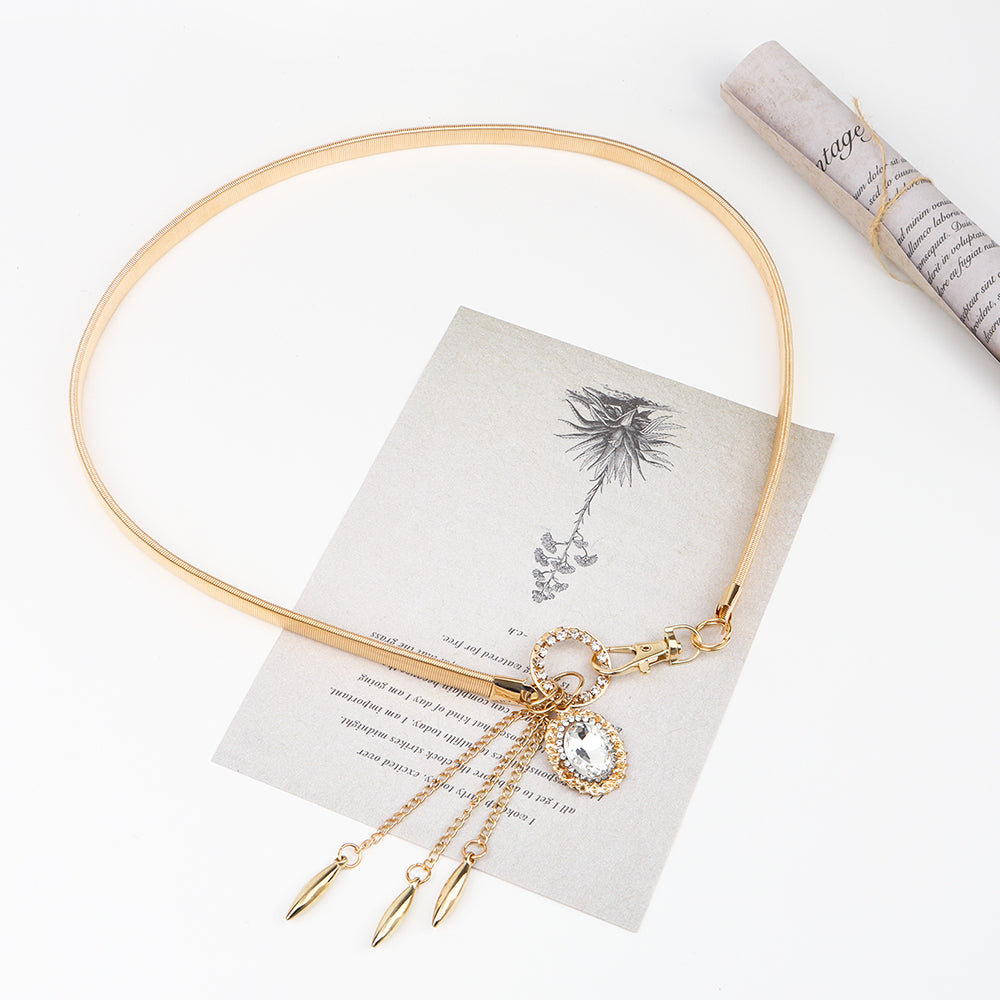 Fashion Small Incense Wind Metal Oval Rhinestone Waist Chain Women's Fringe Pendant With Dress Decoration Women's Waist Seal