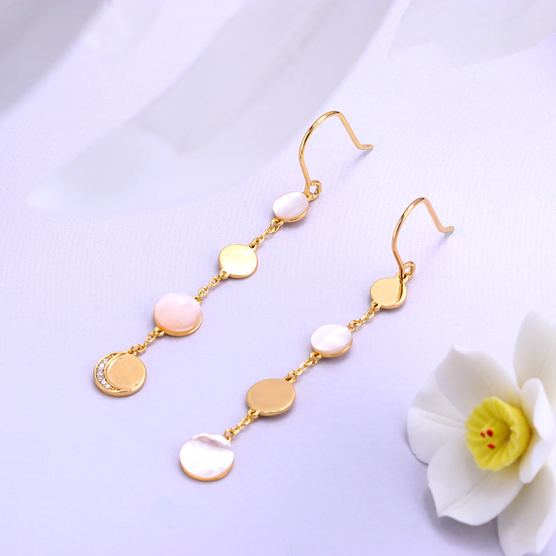 Silver Shell Moon Asymmetric Tassel Ear Hook