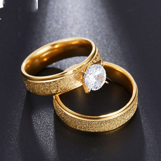 Couple Rings Sandblasted Inlaid Zircon Wedding Rings