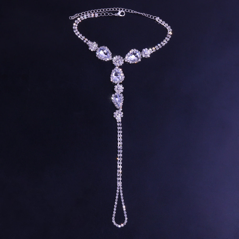 Rhinester Interfinger European And American Ladies Water Drop Shiny Anklet