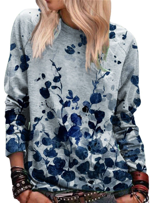 Floral Digital Printing Long-sleeved Ladies Casual Sweater